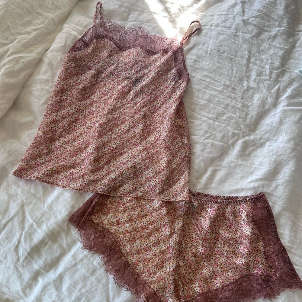 Victoria's Secret Pink Floral Lace Pajama Set